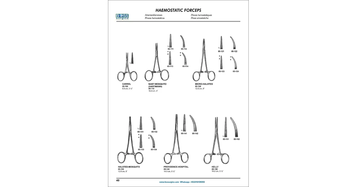 Mosquito, Halsted, Kelly & Carrel Hemostatic Artery Forceps | Catalog ...