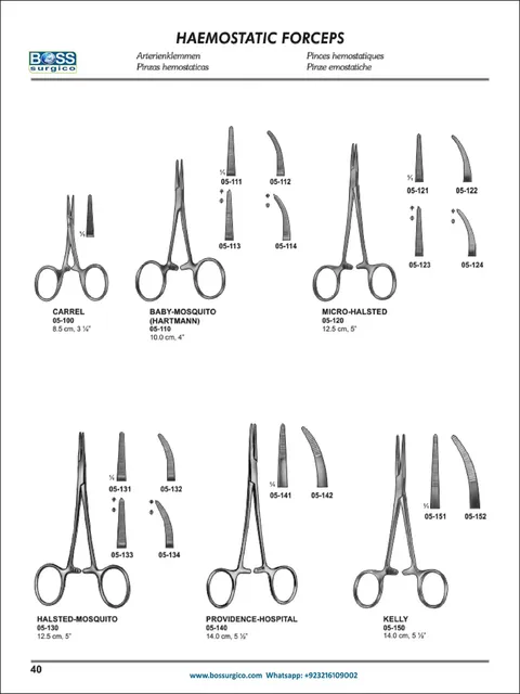Mosquito, Halsted, Kelly & Carrel Hemostatic Artery Forceps | Catalog ...