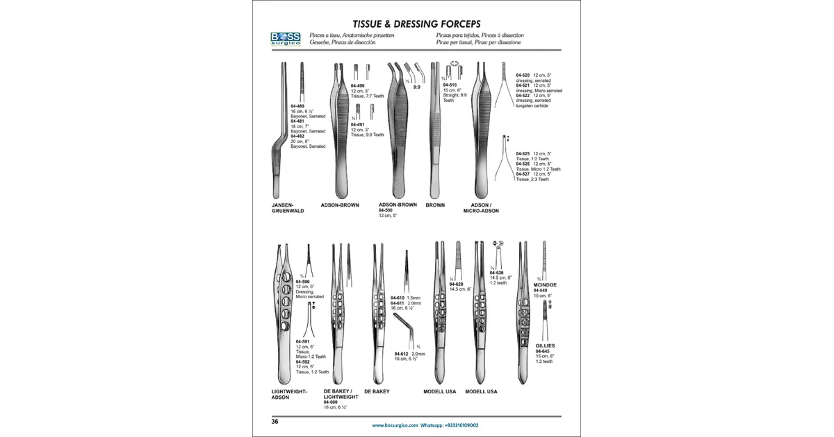 Surgical Dressing & Tissue Forceps | Adson, De Bakey, Gillies | Catalog ...