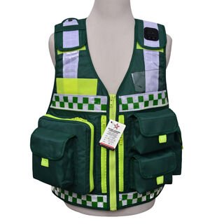 Hi-Viz Dark Green Vest Medics Paramedics Ambulance First Aid Quick Response Team