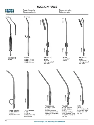 Specialty Suction Tubes & Cannulas Frazier, DeBakey, Byrd & Ferguson Pakistan Manufacturer